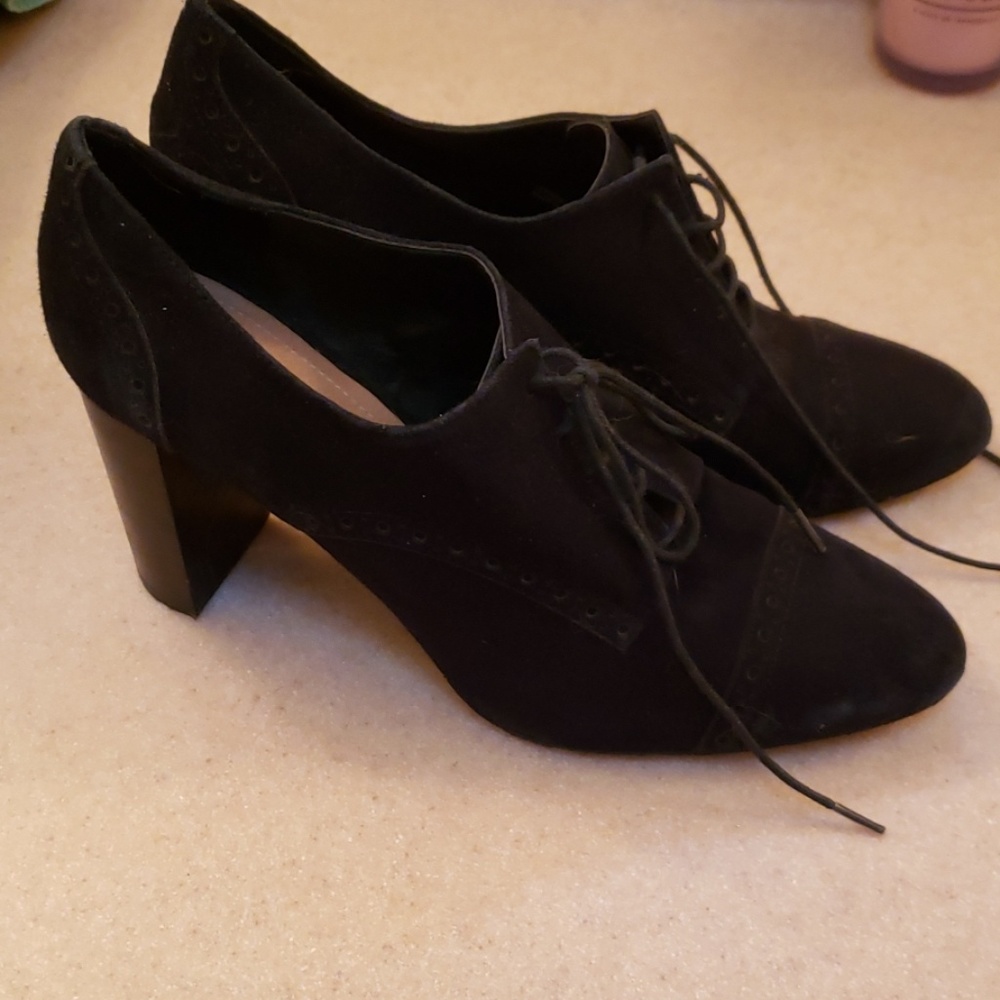 Black suede lace-up heels